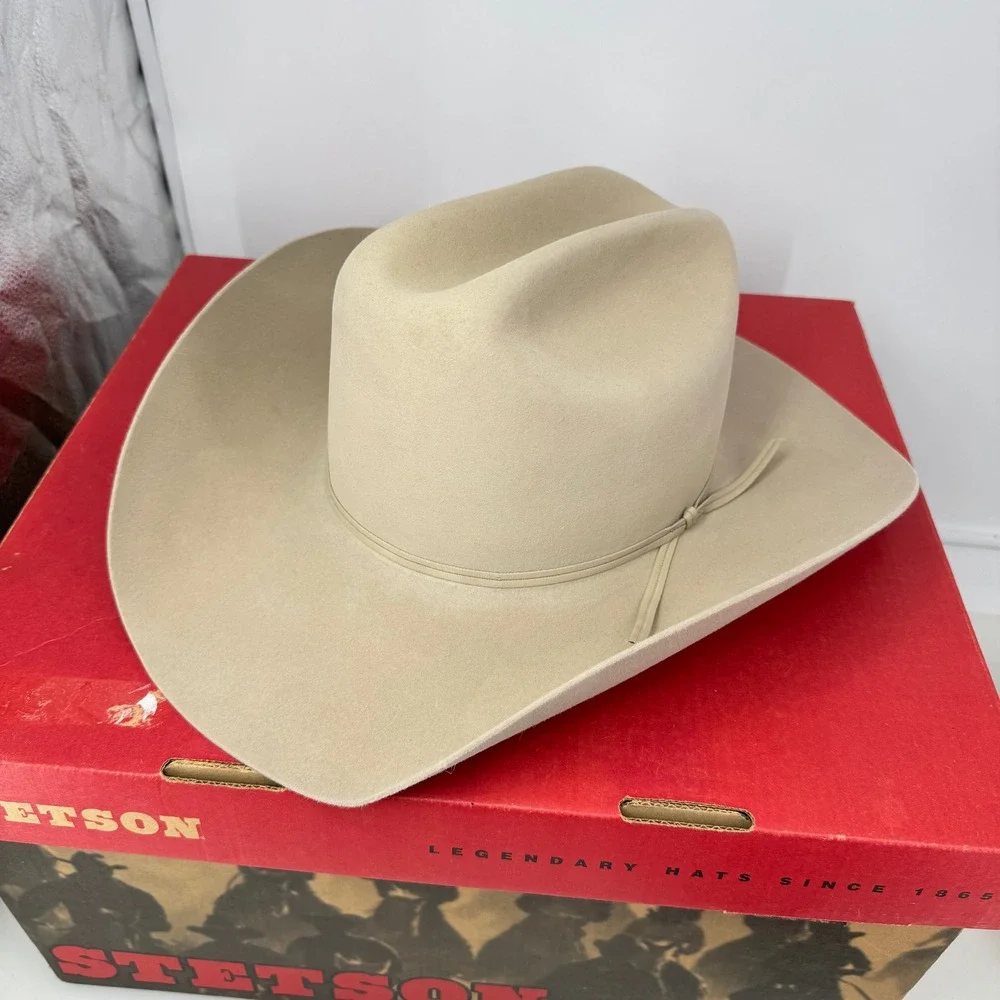 Vintage Stetson Cowboy Hat Men 7 1/2 Ranch Tan 5X Felt Cattleman Box Rare Rodeo